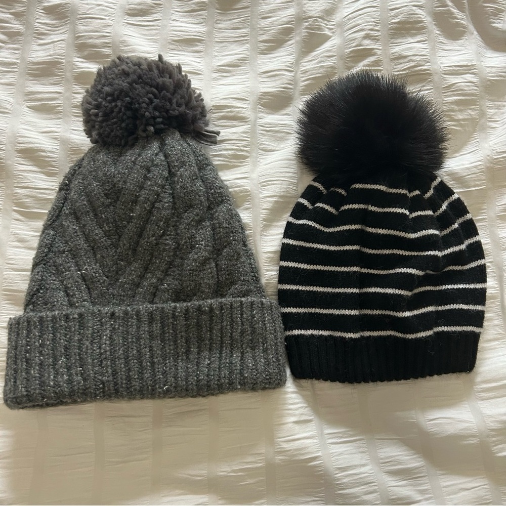 Women's Beanie Bundle Black and White Stripe Alpaca Blend One Size